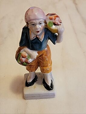 Vintage Made in Japan Hand-Painted Porcelain Harvest Boy Figurine | Mid-Century